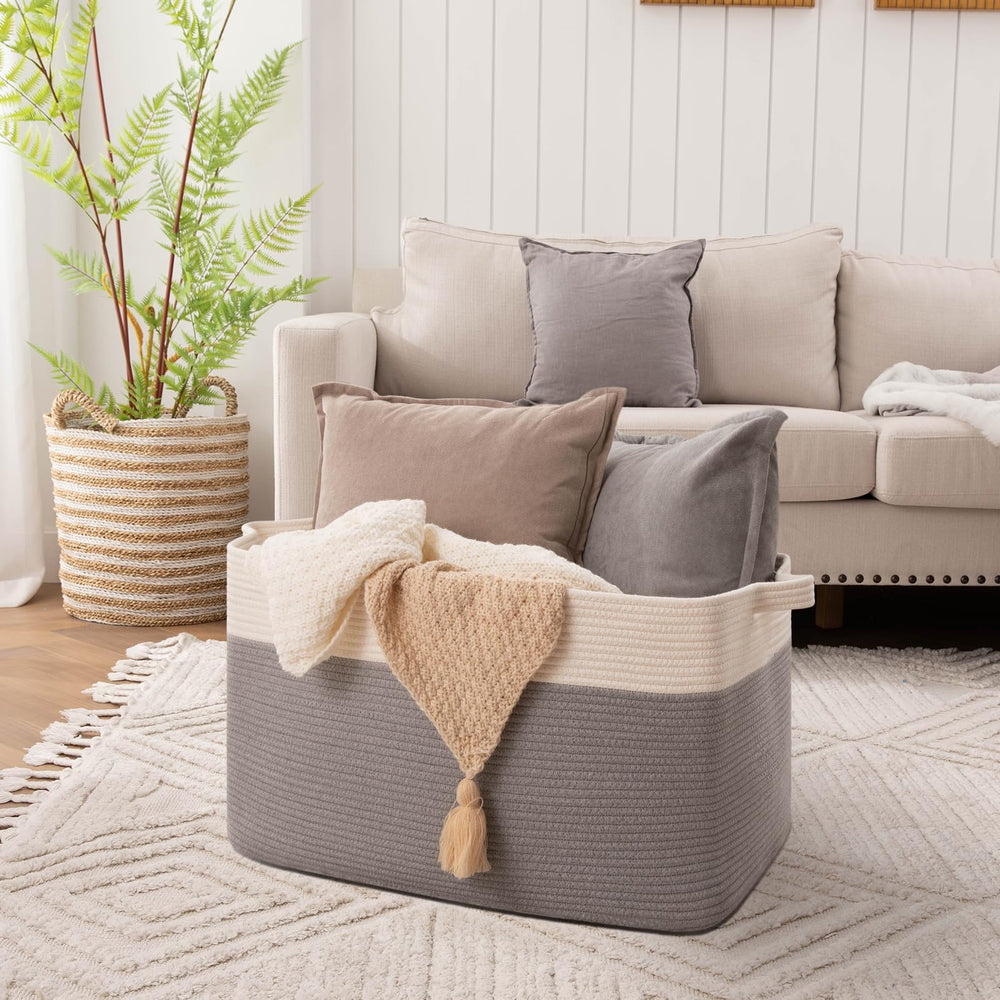 OIAHOMY 95L Blanket Basket double-stitched handle detail for lasting grip