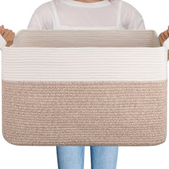 OIAHOMY 95L blanket basket full view showing spacious storage in natural cotton rope