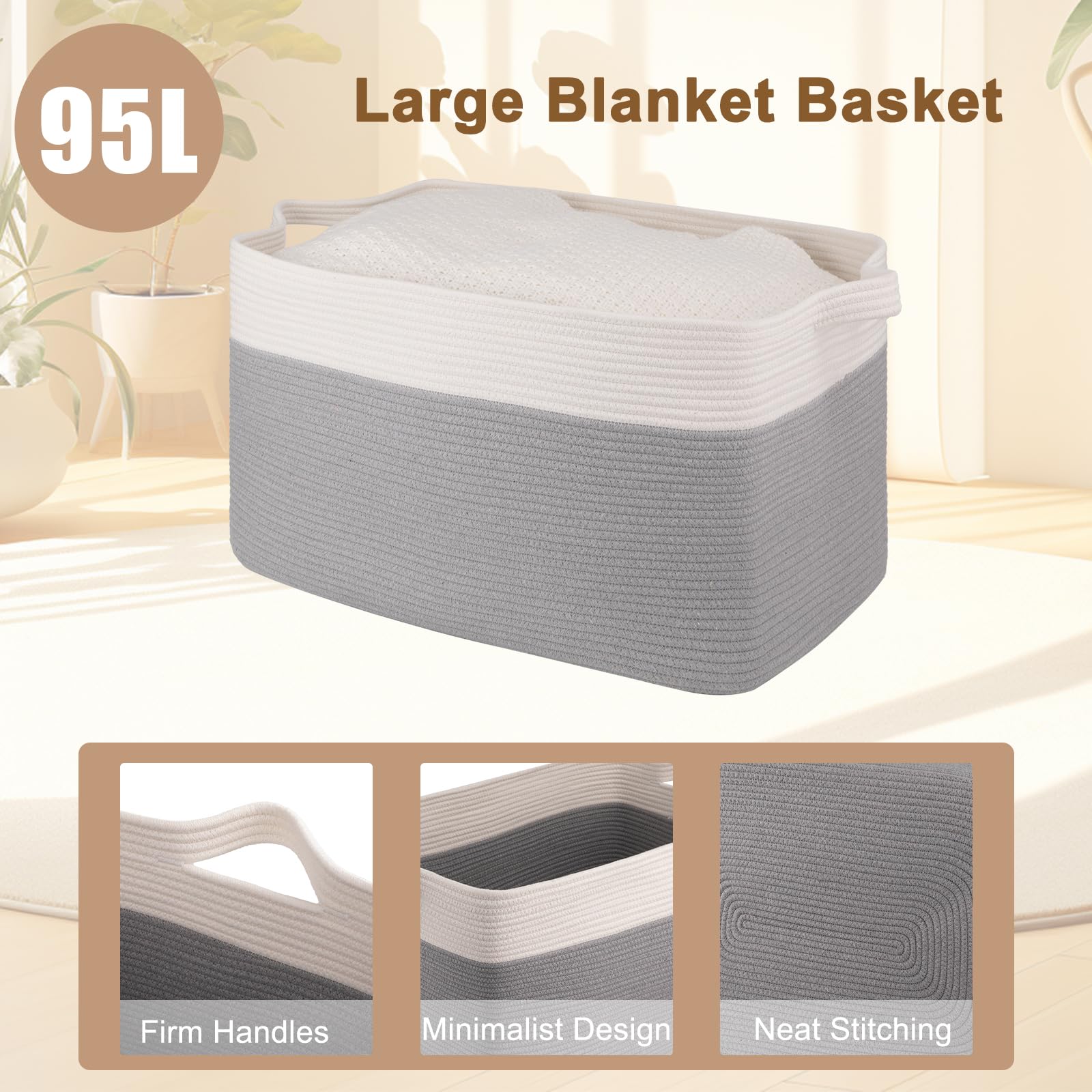 OIAHOMY 95L Blanket Basket in nursery for toy organization