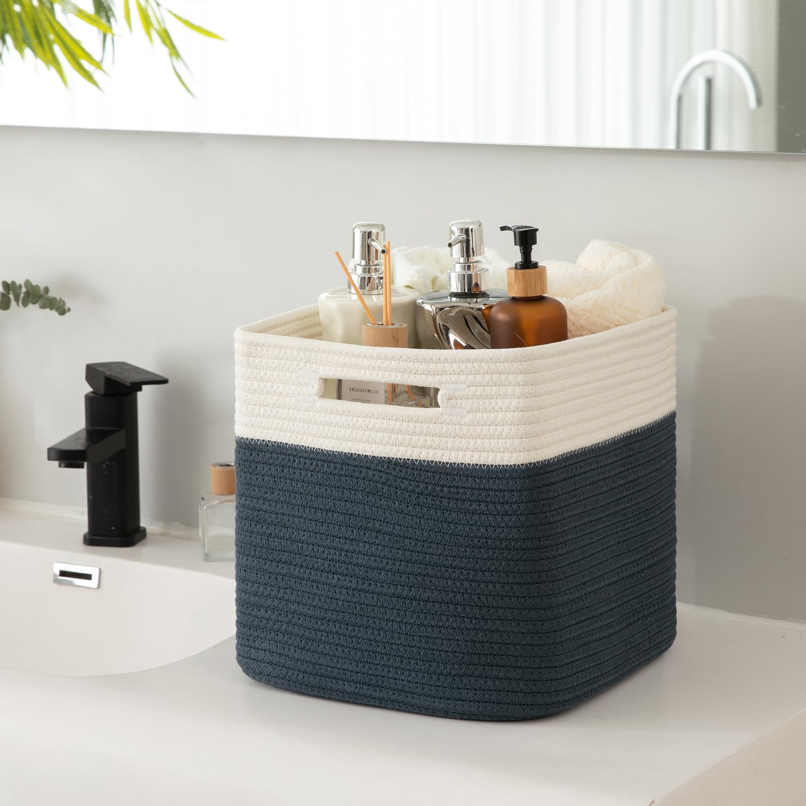 OIAHOMY baby room toy storage in white blue, keeps toys organized.
