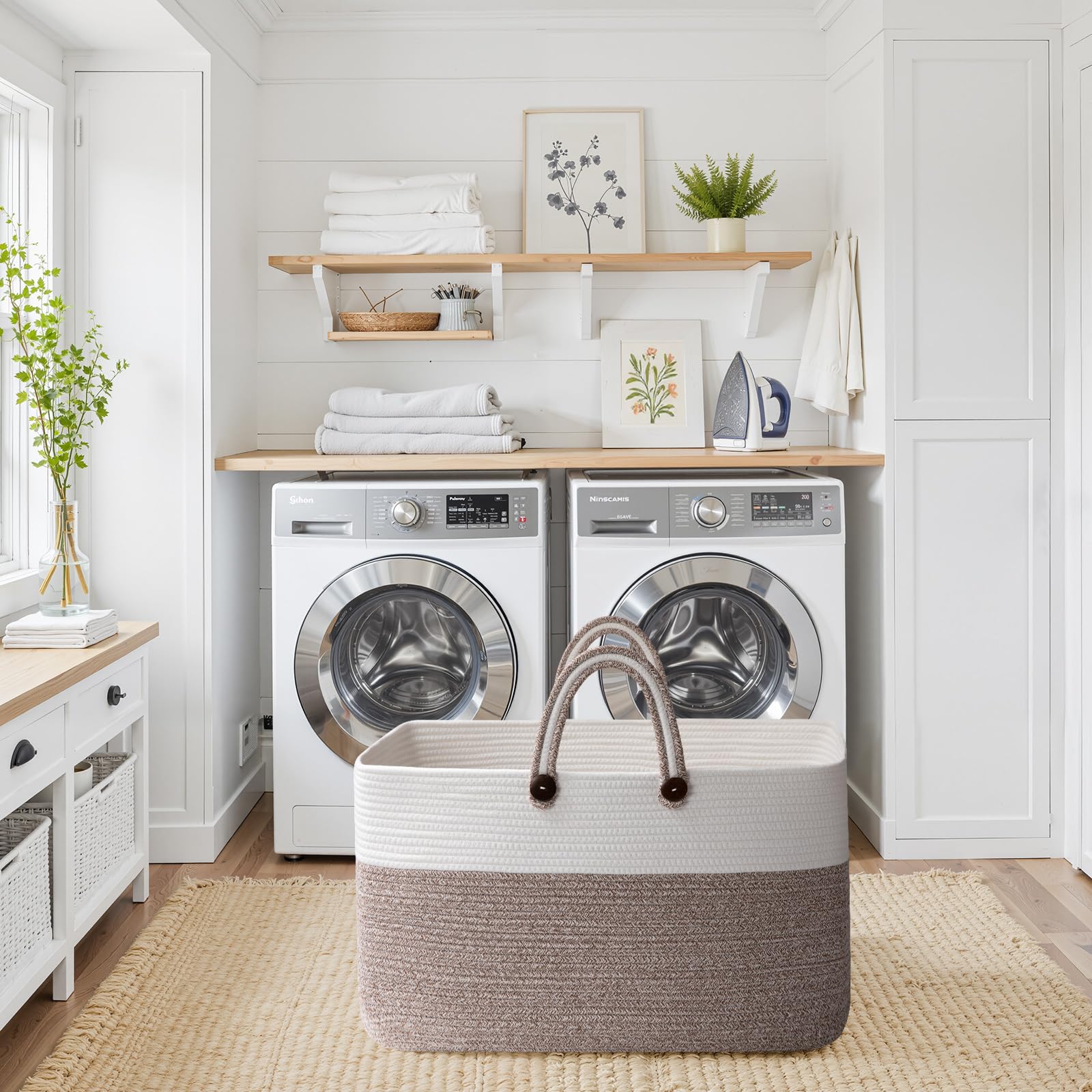 OIAHOMY basket foldable-soft weave demonstrates space-saving design