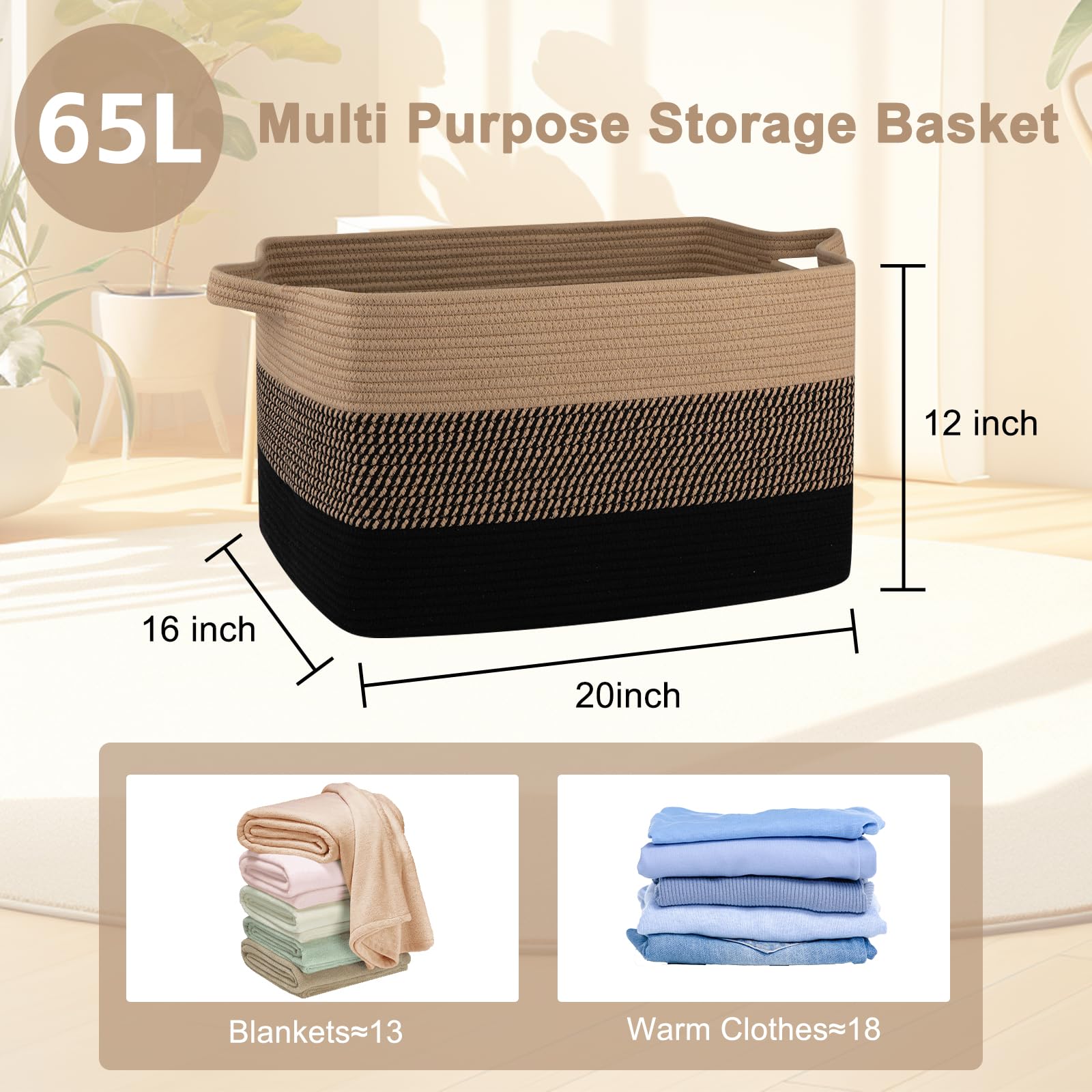OIAHOMY basket with reinforced handles easy to carry between rooms