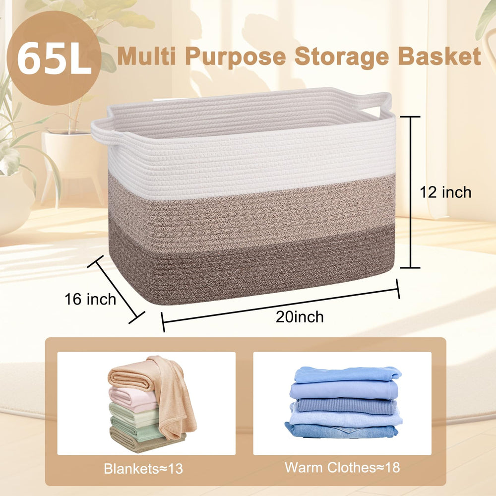 OIAHOMY basket with handles shows reinforced stitching for easy, stable transport between rooms.