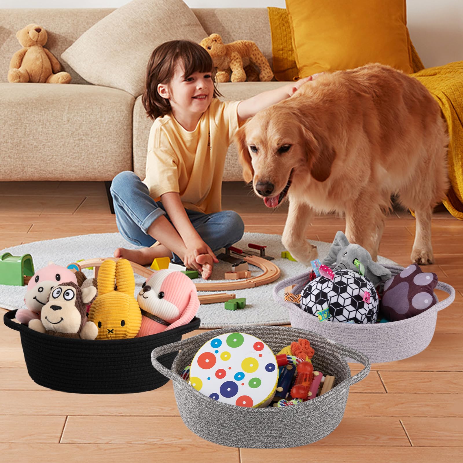 OIAHOMY basket in room storage setup demonstrates organization.