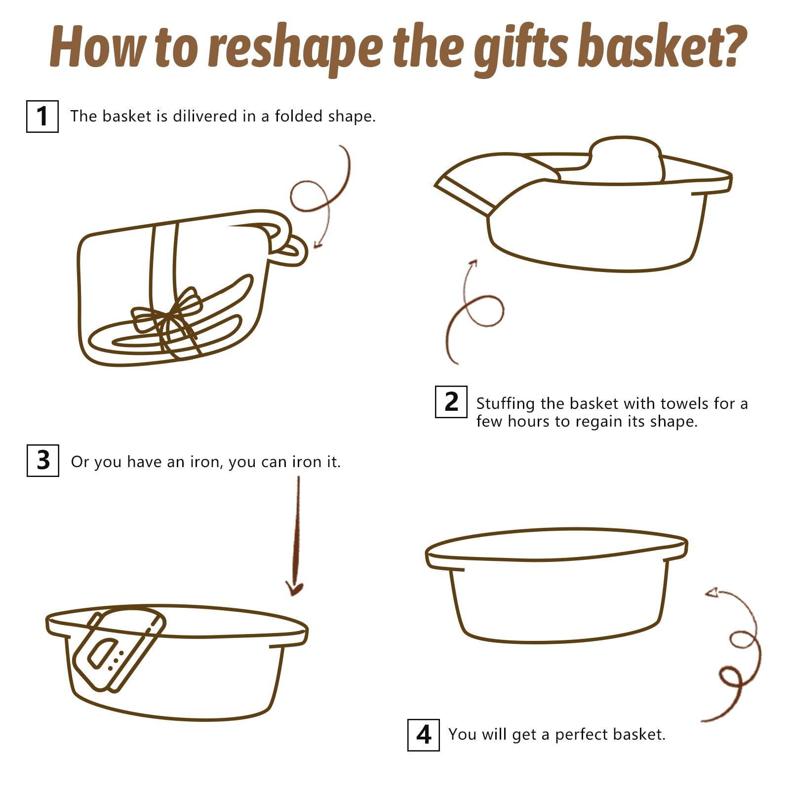 OIAHOMY folded-for-shipping basket easily reshapes with towels for best presentation.