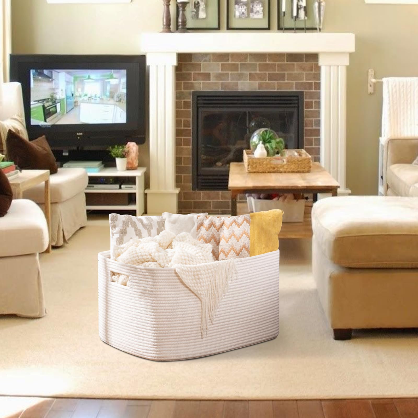 OIAHOMY bedroom organization using the blanket basket beside the bed
