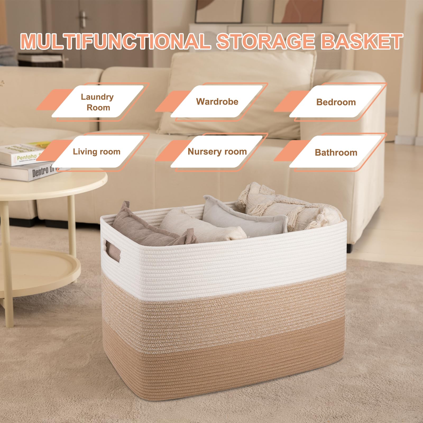 OIAHOMY blanket basket care image shows wash options