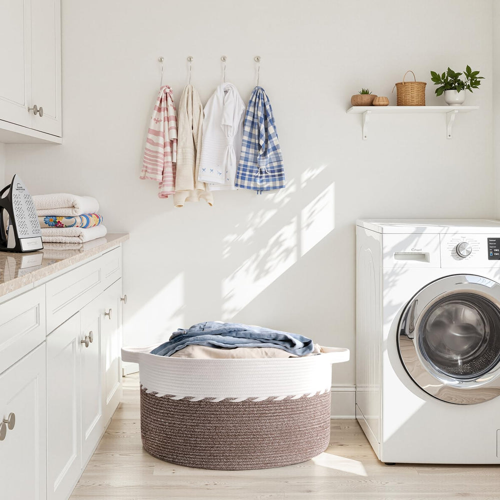 OIAHOMY blanket basket closeup rope material highlighting durable cotton rope