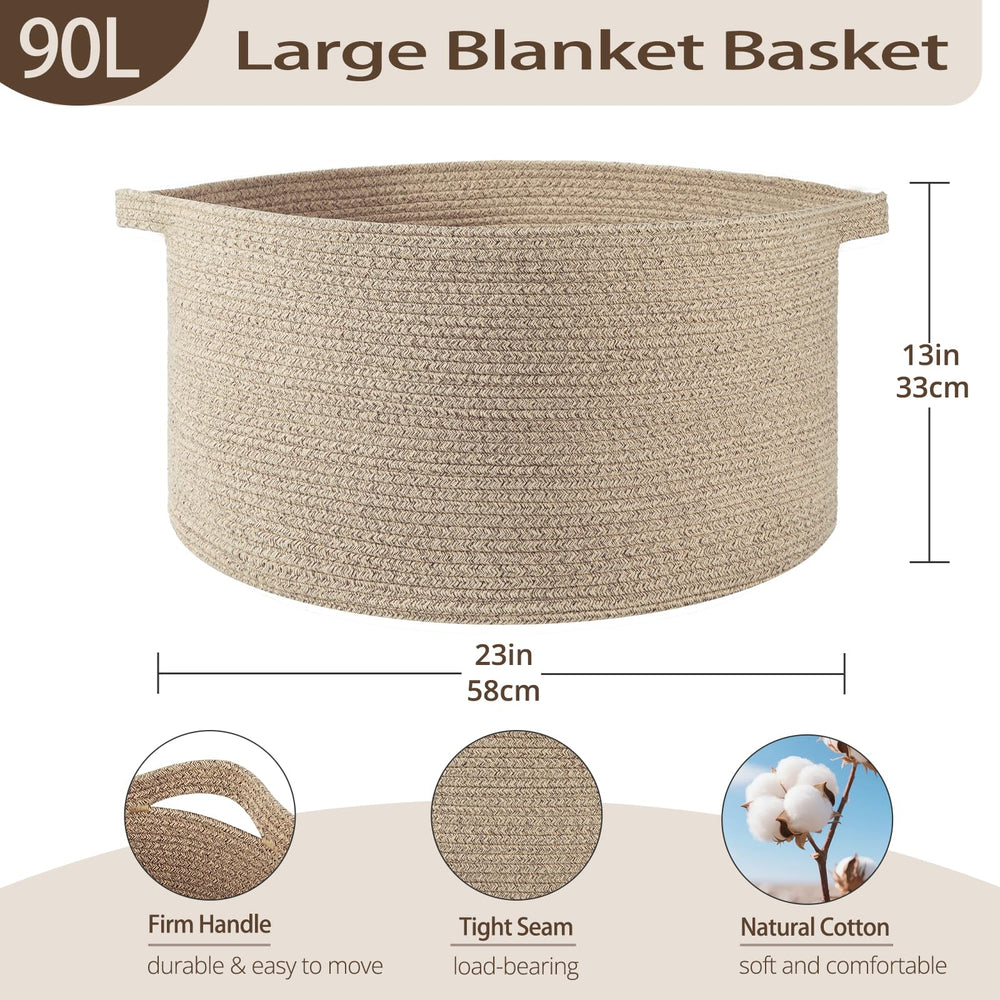 OIAHOMY blanket basket detail shows sturdy cotton rope weave for durable organization.