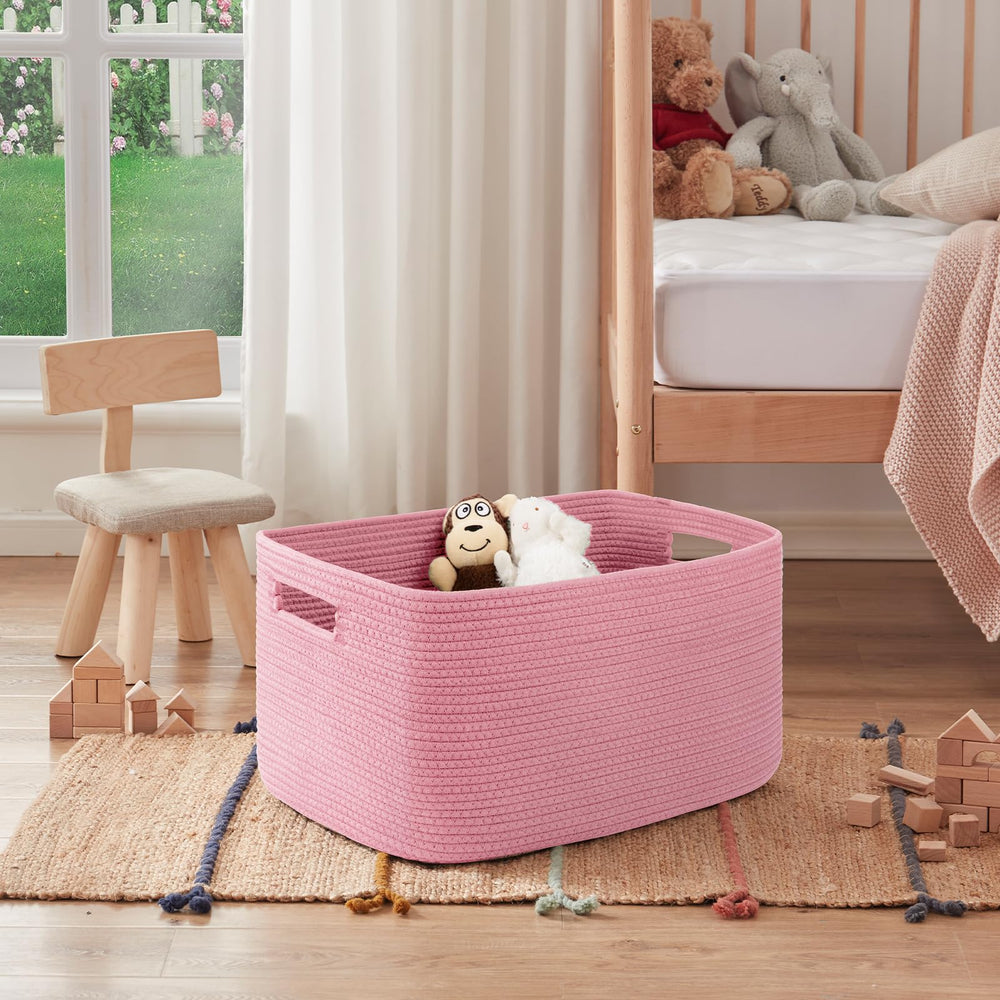 OIAHOMY blanket basket with double reinforced handles for long-term use.