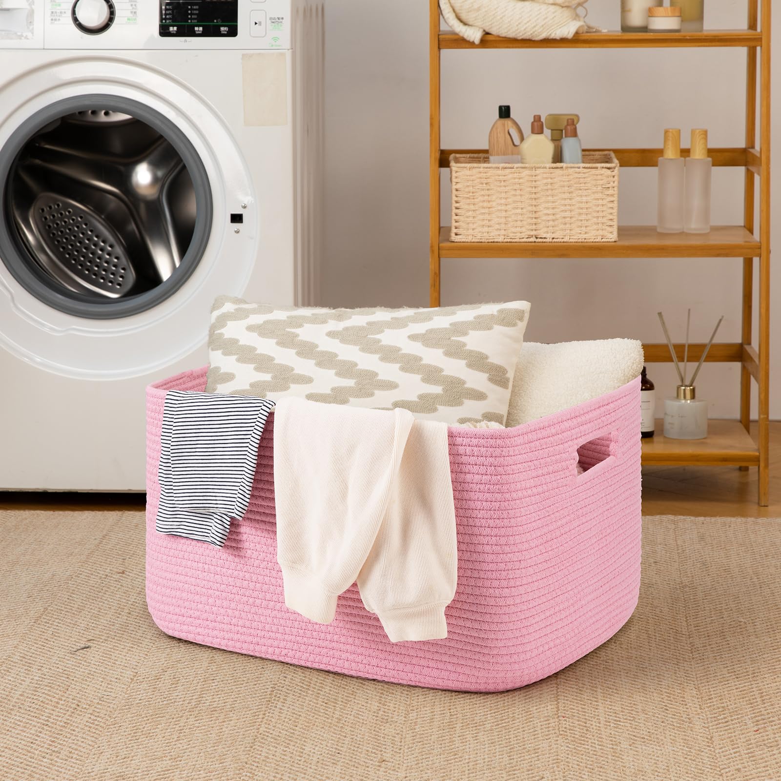 OIAHOMY blanket basket folded flat demonstrating space-saving transport.