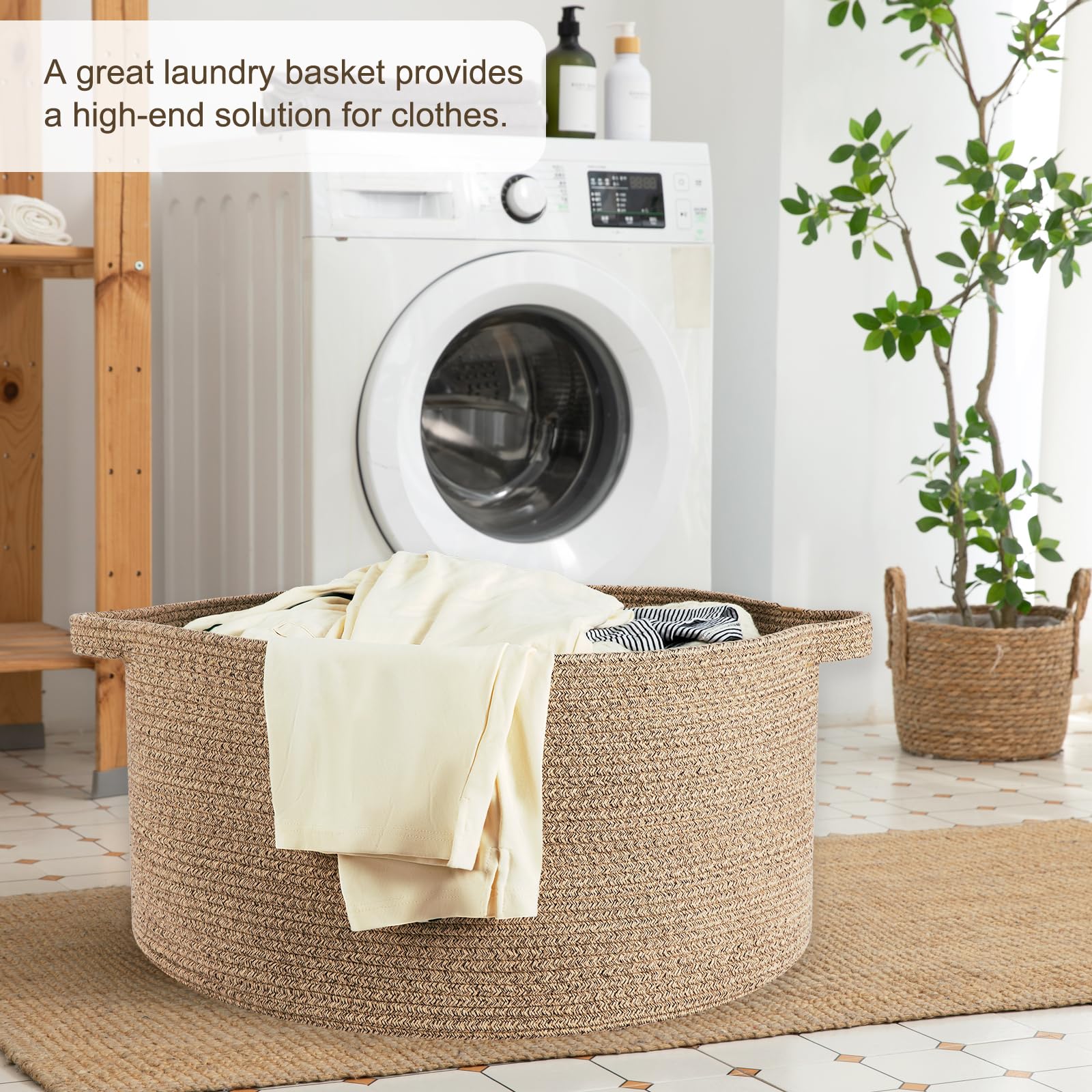 OIAHOMY blanket basket folded for space-saving storage when not in use.