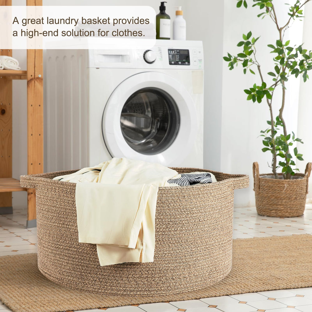 OIAHOMY blanket basket folded for space-saving storage when not in use.
