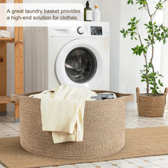 OIAHOMY blanket basket folded for space-saving storage when not in use.