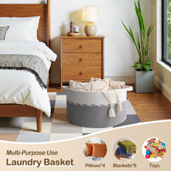 OIAHOMY blanket basket folded for space-saving storage.