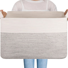 OIAHOMY blanket basket front view showcasing 95L storage for blankets and toys.
