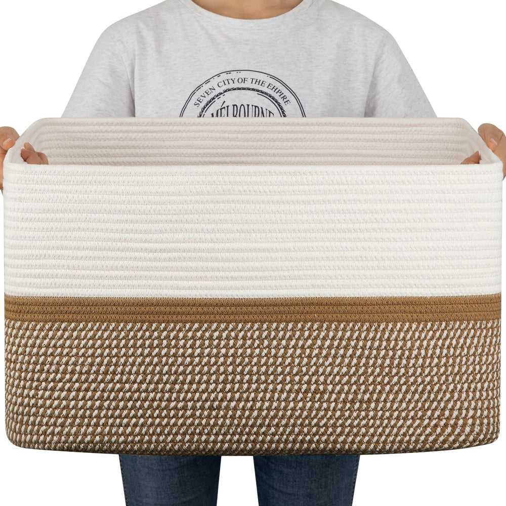 OIAHOMY blanket basket front view with sturdy handles for easy relocation
