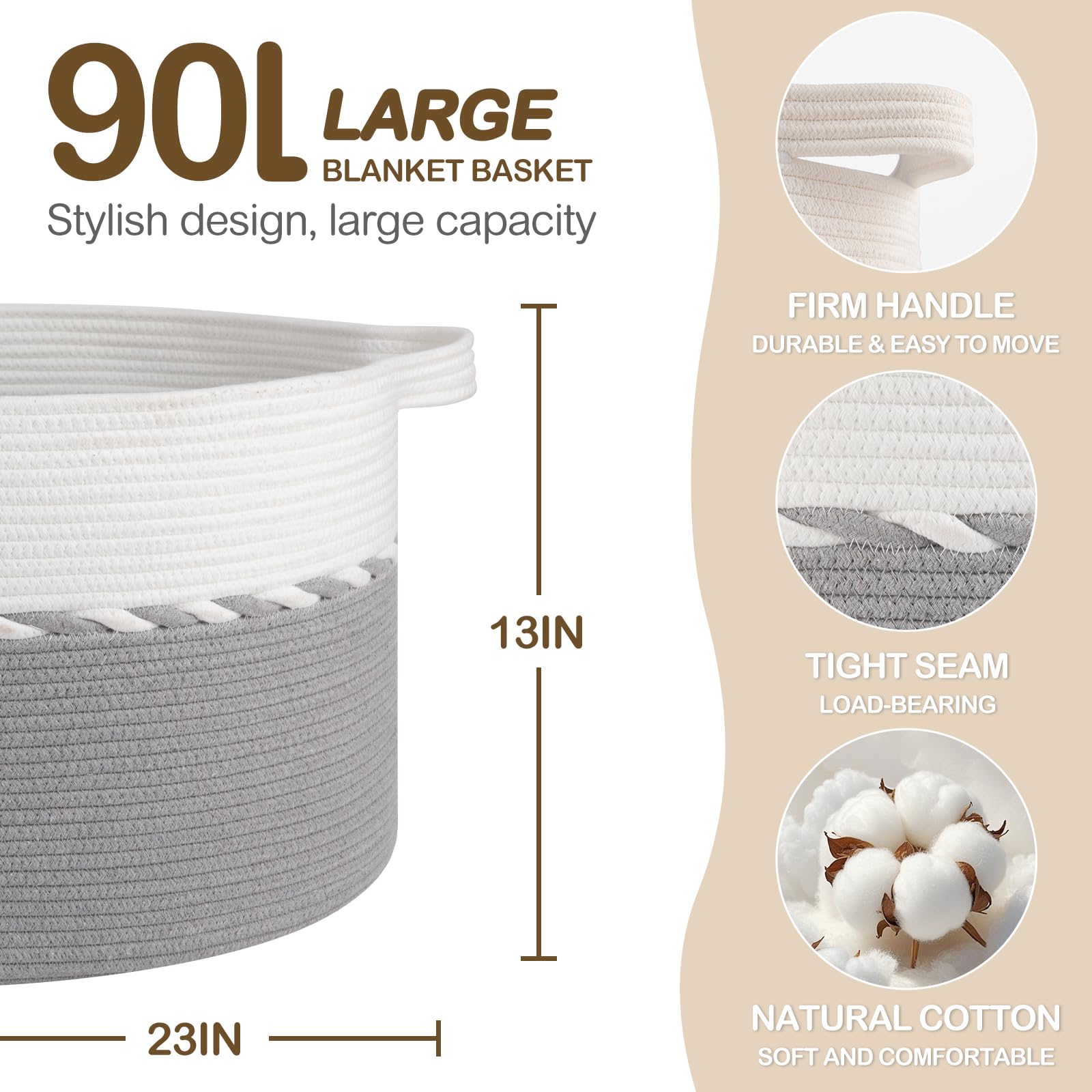 OIAHOMY blanket basket handles close-up showing durability and carry ease.
