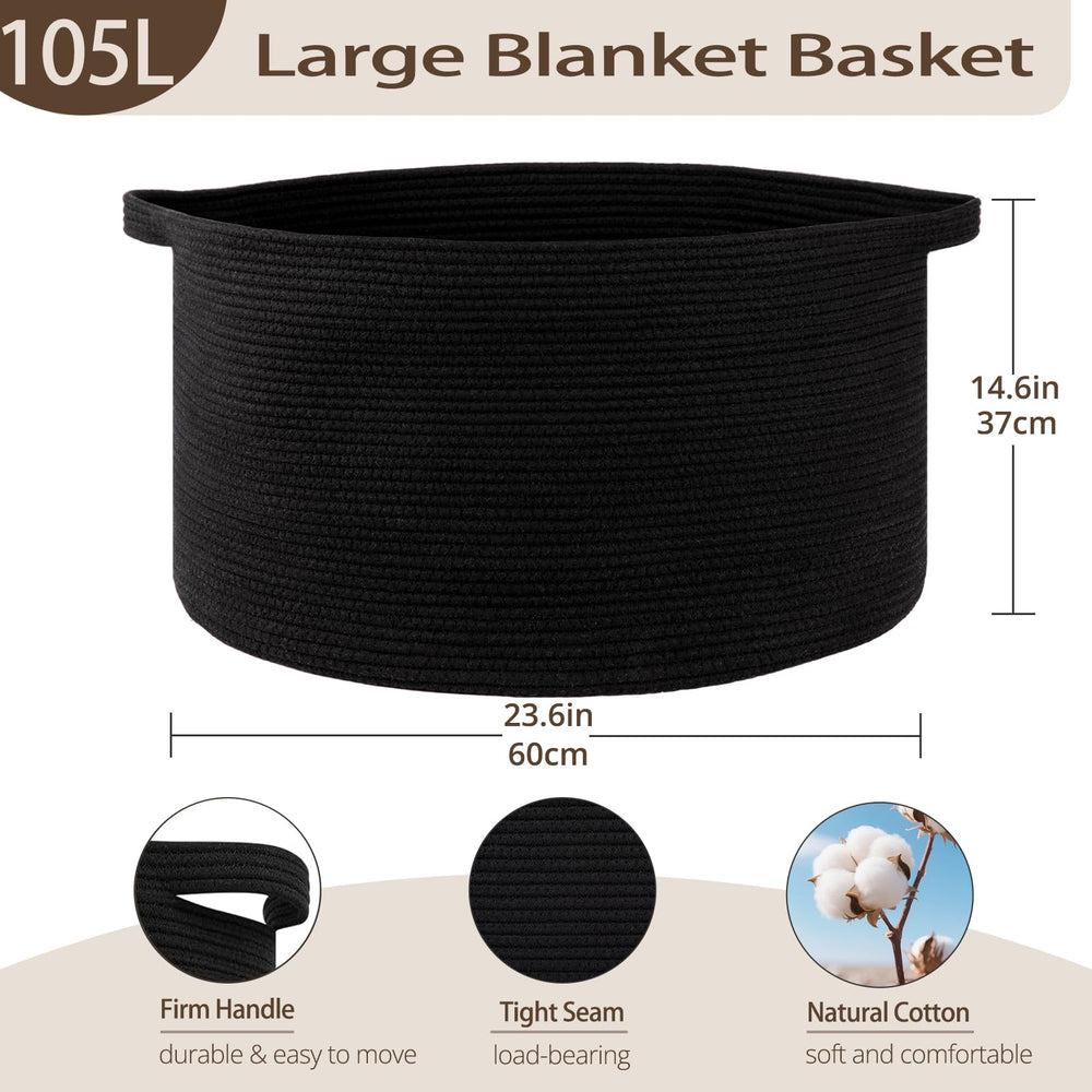 OIAHOMY blanket basket handles durable stitched for easy carrying and laundry day convenience.