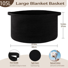 OIAHOMY blanket basket handles durable stitched for easy carrying and laundry day convenience.