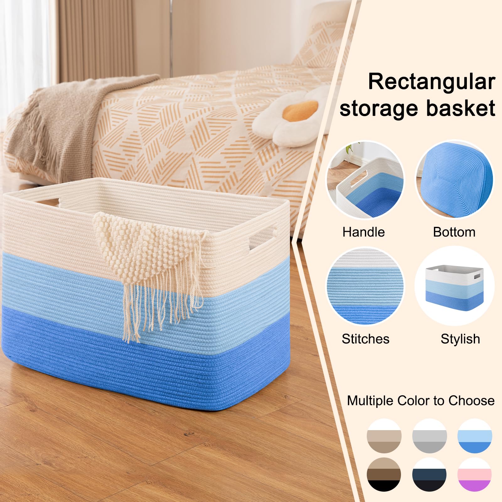 OIAHOMY blanket basket with handles emphasizes easy transport between rooms