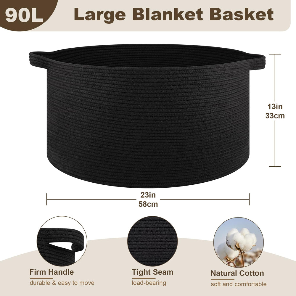 OIAHOMY blanket basket with sturdy handles for easy laundry or toy transport.