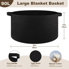 OIAHOMY blanket basket with sturdy handles for easy laundry or toy transport.