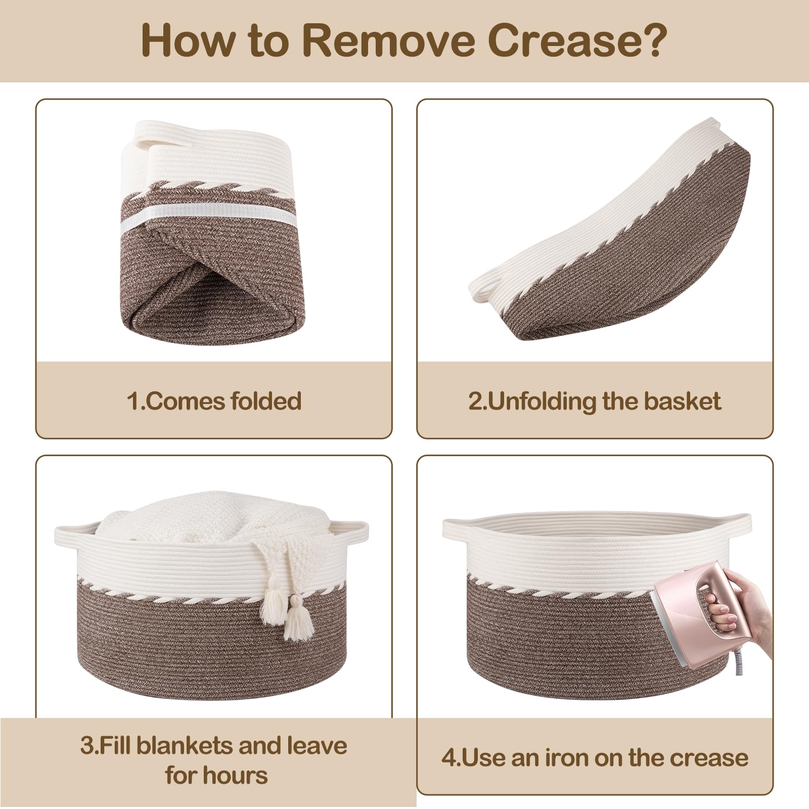 OIAHOMY blanket basket brown white tone complements many decors and keeps items tidy