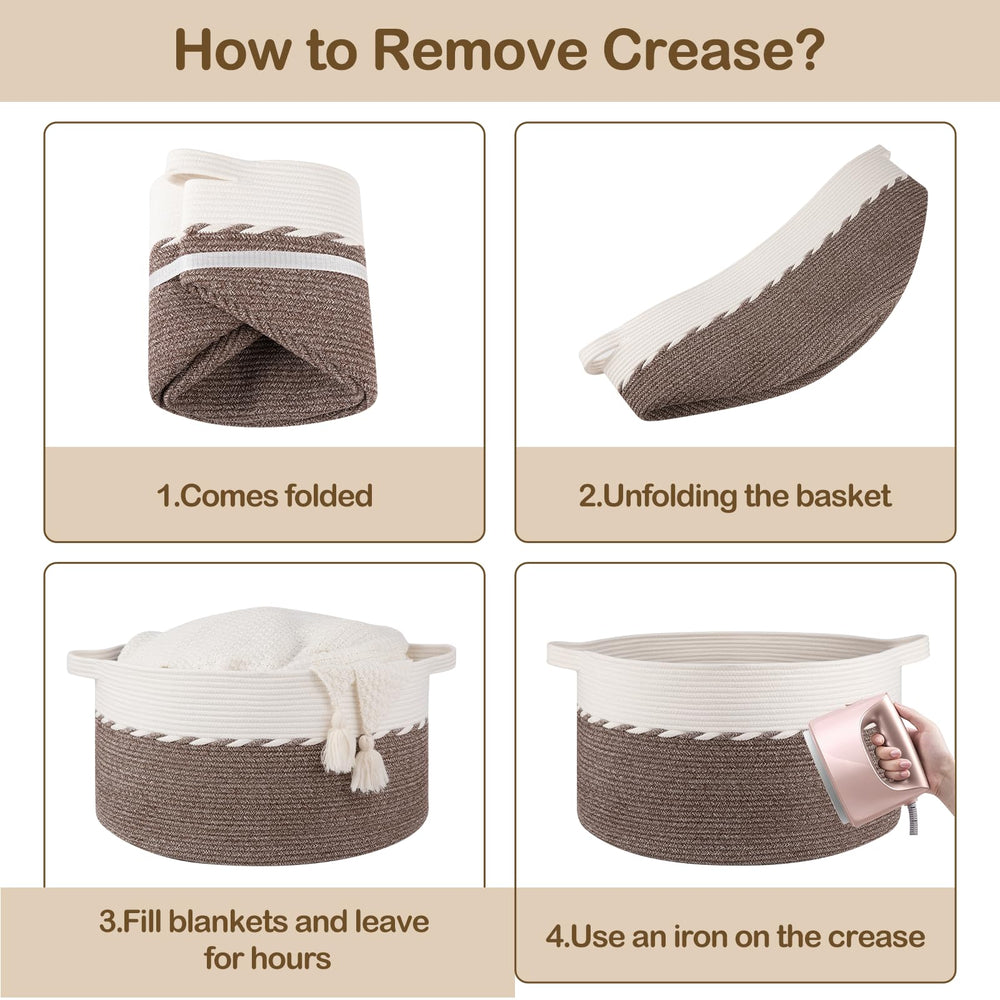 OIAHOMY blanket basket brown white tone complements many decors and keeps items tidy