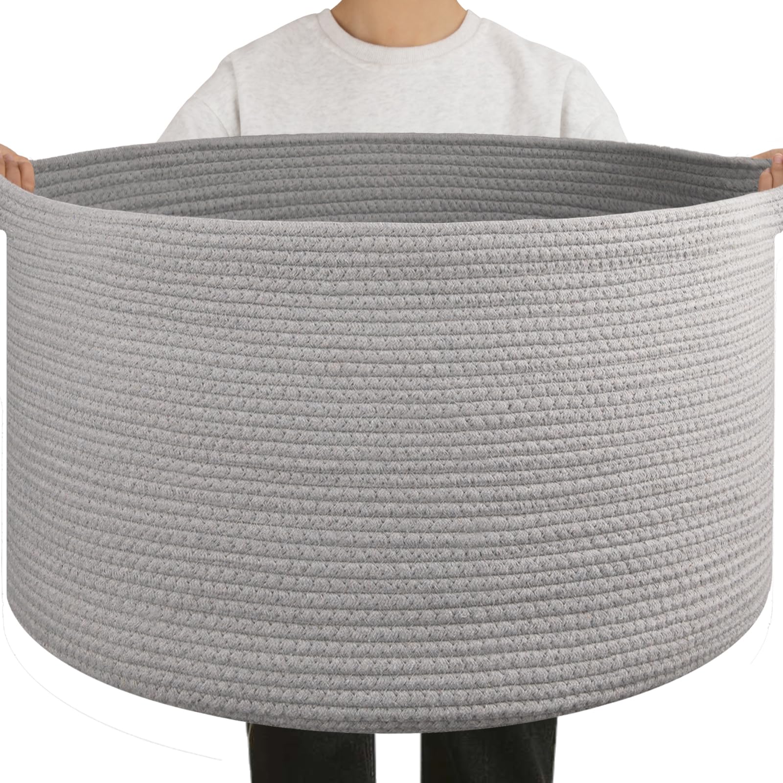 OIAHOMY blanket basket living room 01 shows sturdy handles for clutter-free storage.