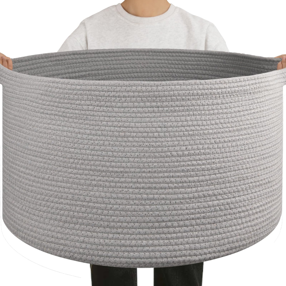 OIAHOMY blanket basket living room 01 shows sturdy handles for clutter-free storage.