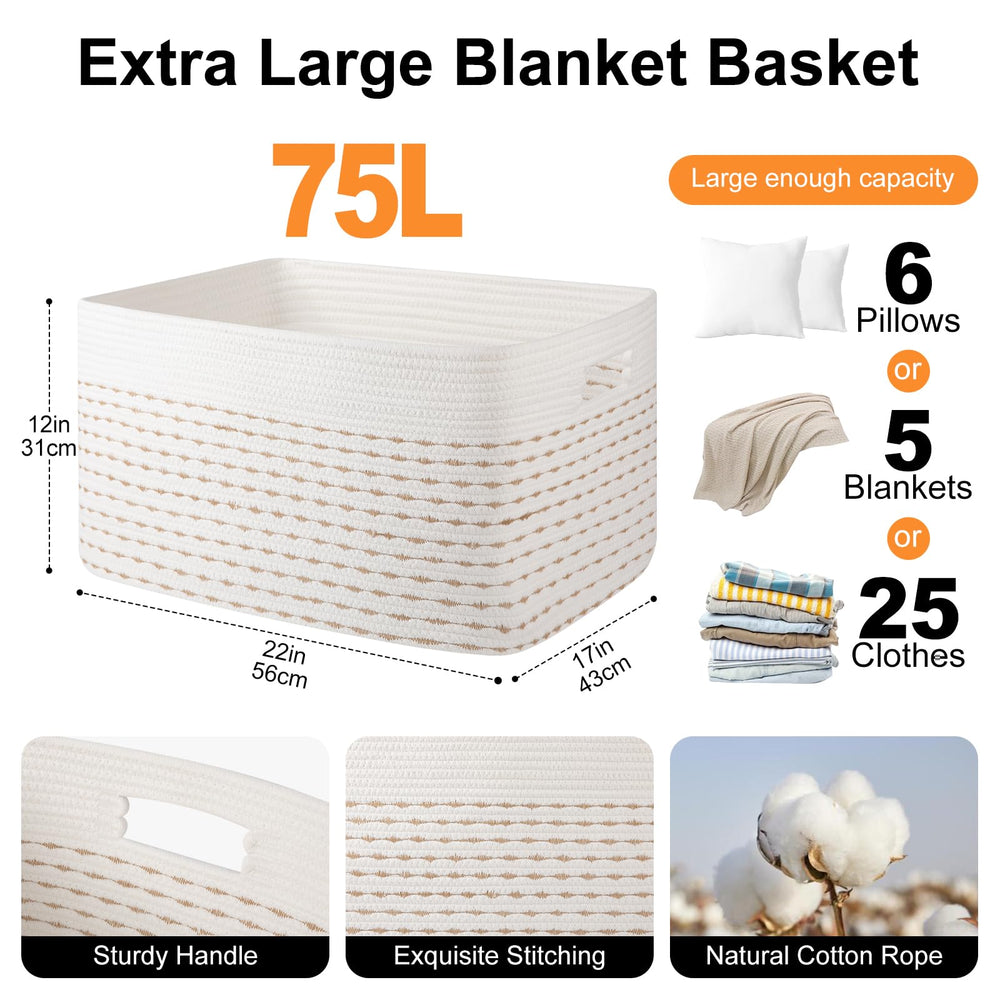 OIAHOMY blanket basket with natural cotton rope material for safe storage
