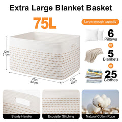 OIAHOMY blanket basket with natural cotton rope material for safe storage
