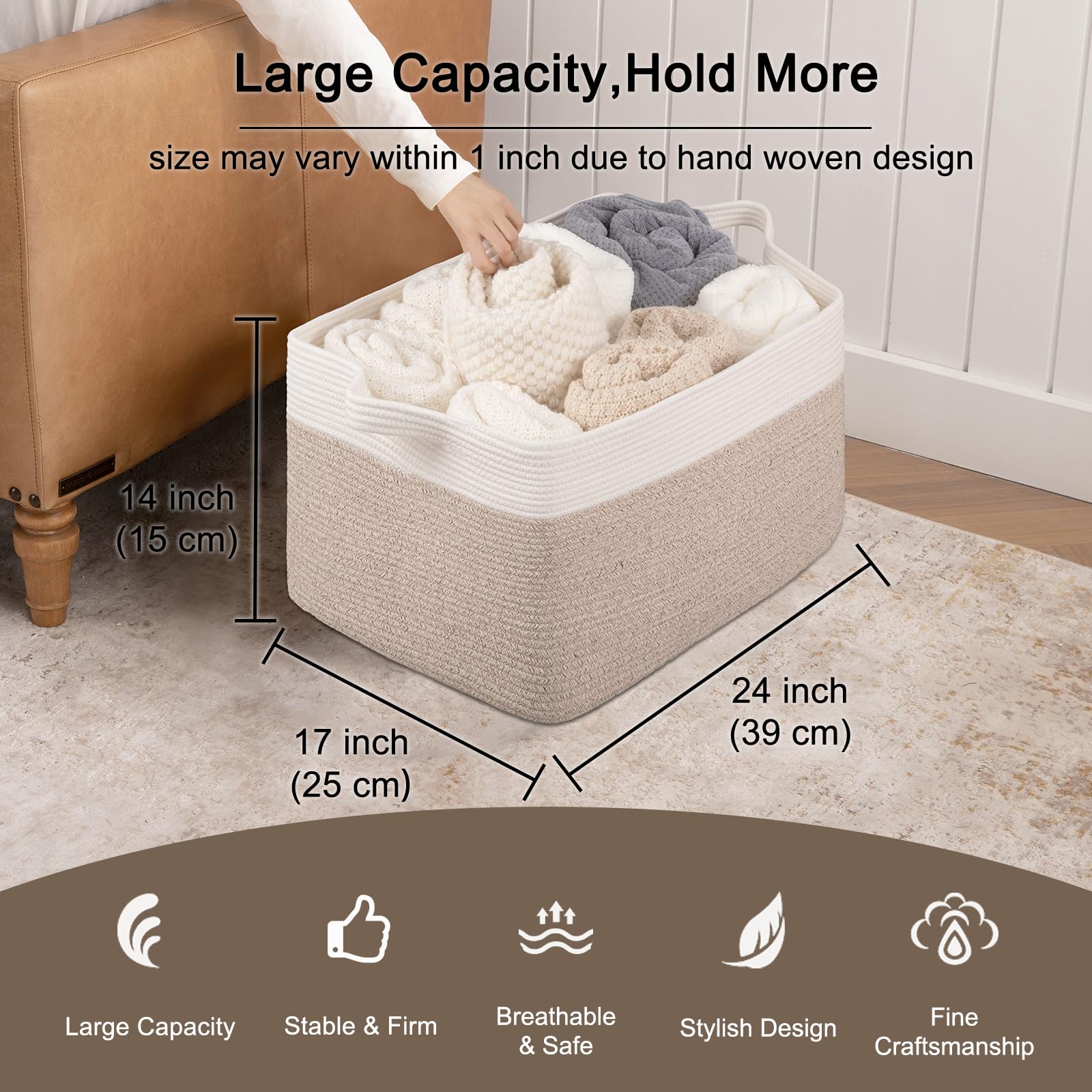 OIAHOMY 95L nursery decor basket in a cozy nursery setup