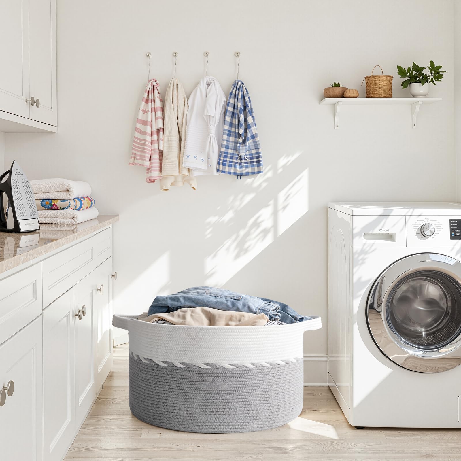 OIAHOMY blanket basket with pillows demonstrating room organization.