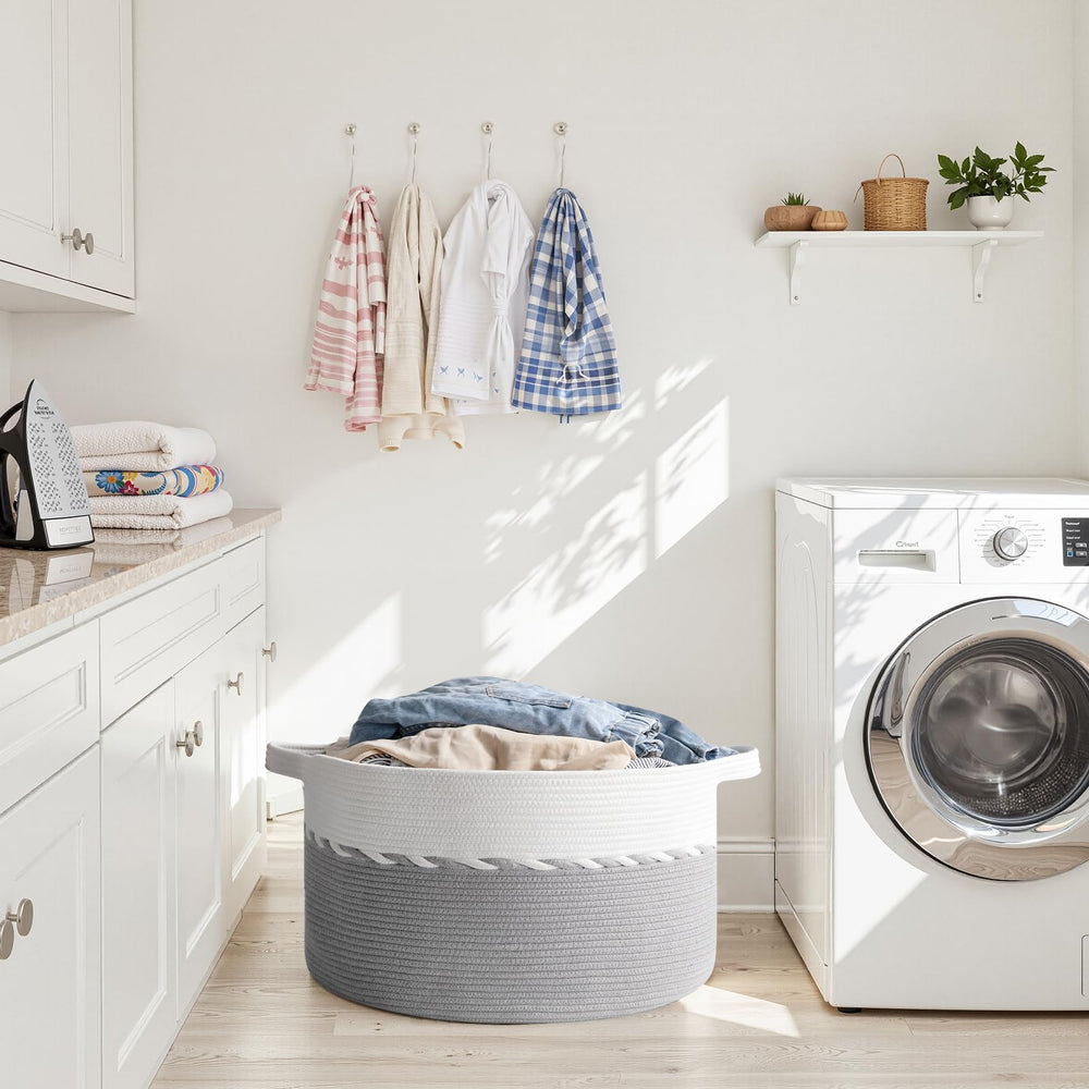 OIAHOMY blanket basket with pillows demonstrating room organization.