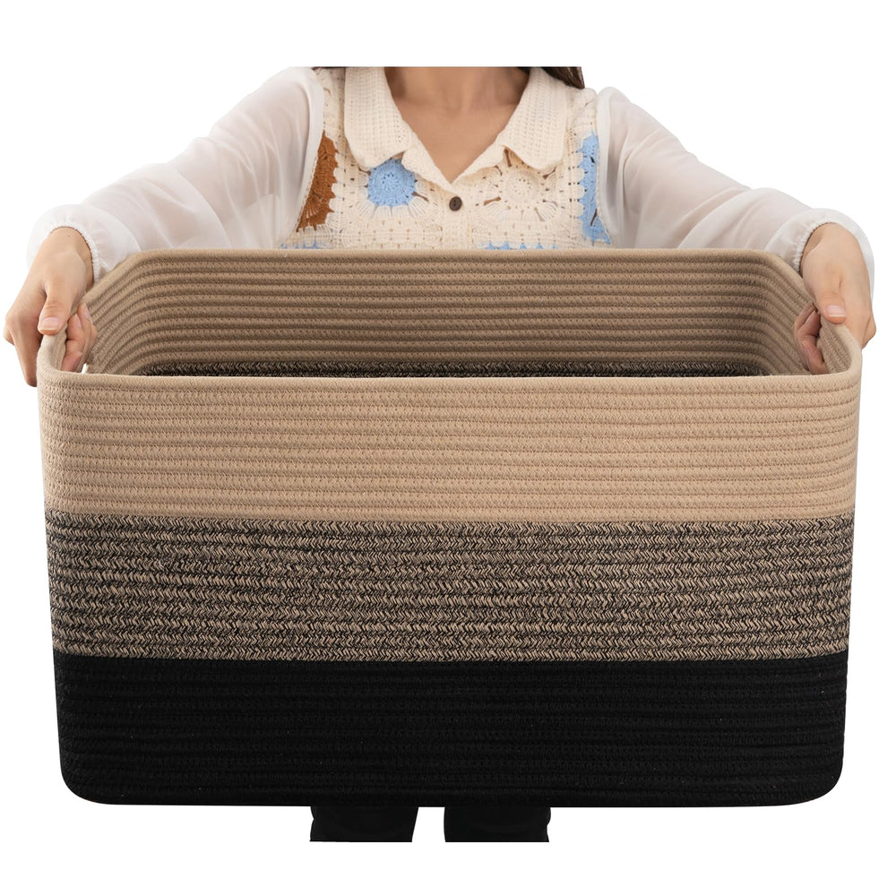 OIAHOMY blanket basket rectangle in yellow and black for durable storage in living rooms.