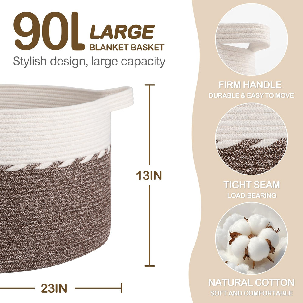OIAHOMY blanket basket side view showing sturdy handles for easy transport