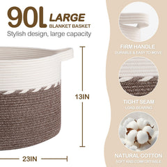 OIAHOMY blanket basket side view showing sturdy handles for easy transport