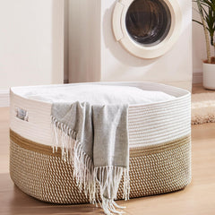 OIAHOMY blanket basket side view demonstrates durable cotton rope construction