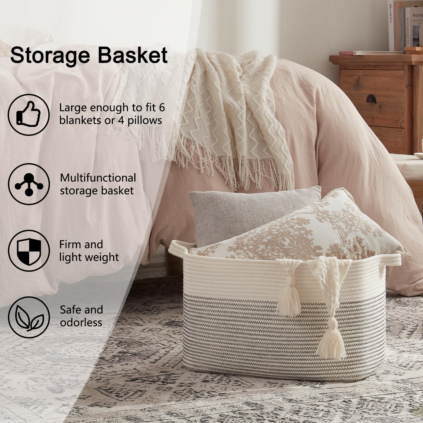 OIAHOMY blanket basket stocked with blankets for cozy organization