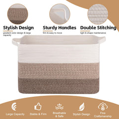 OIAHOMY blanket basket with sturdy handles demonstrating easy transport between rooms.