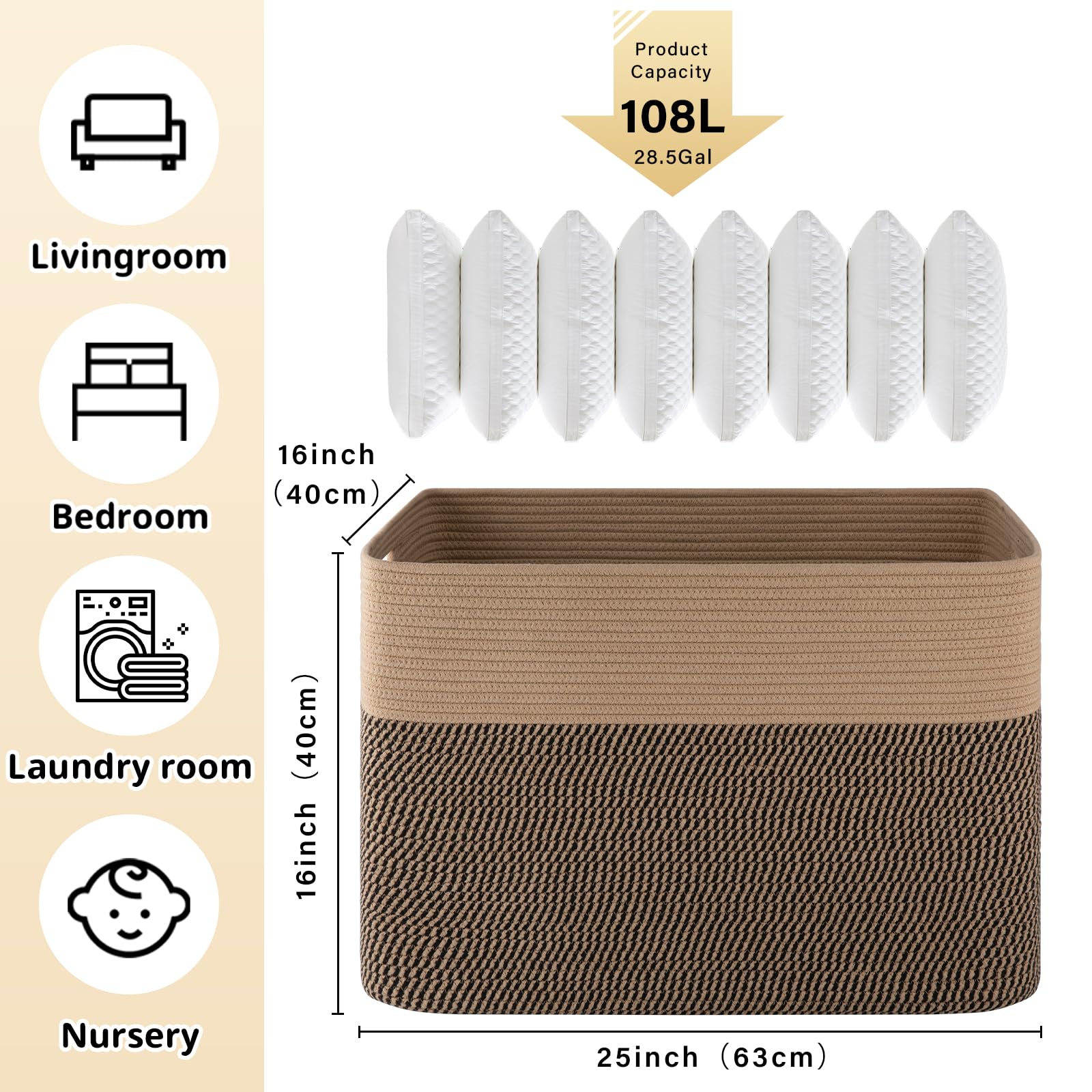 OIAHOMY blanket basket sturdy handles for easy carrying.