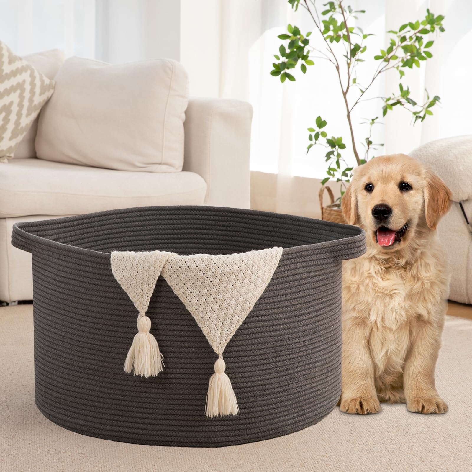 OIAHOMY blanket basket with toy storage in a kid's room.