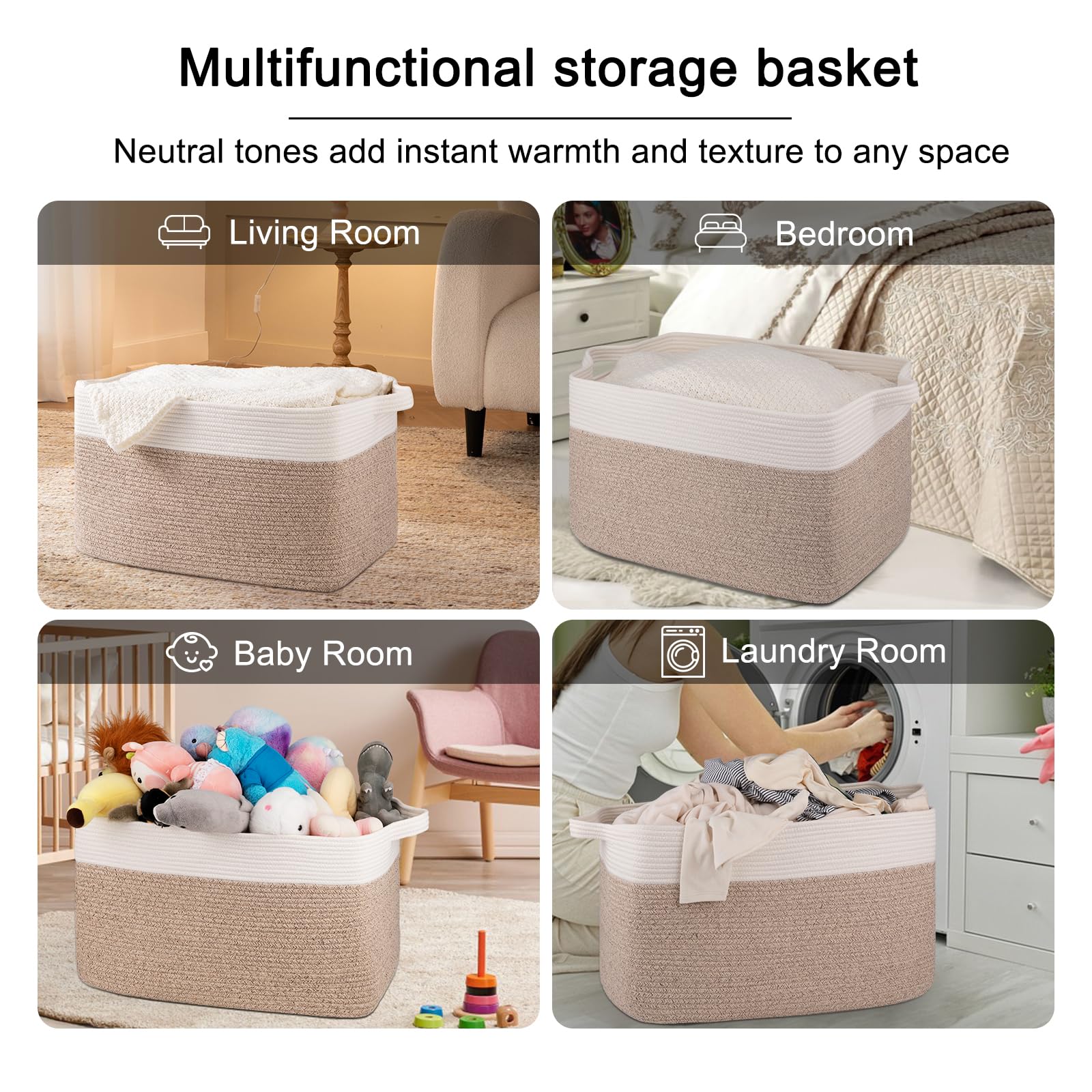 OIAHOMY washable rope basket detail indicates easy care and maintenance