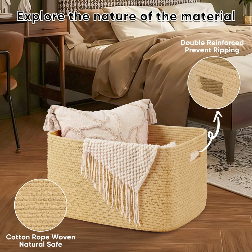 OIAHOMY yellow blanket basket bright color boosts living room organization