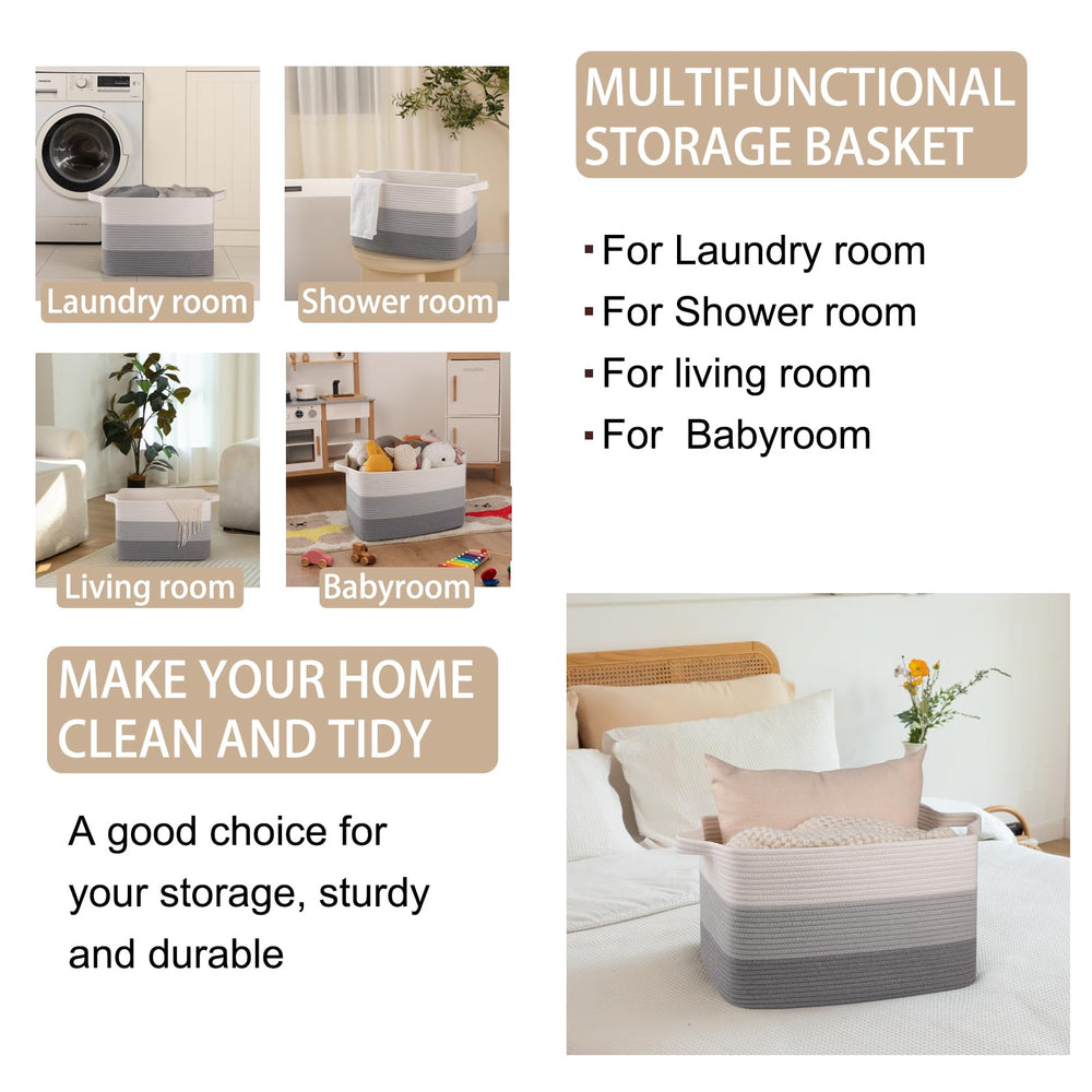 OIAHOMY blanket storage basket gradient grey blends with living room decor.