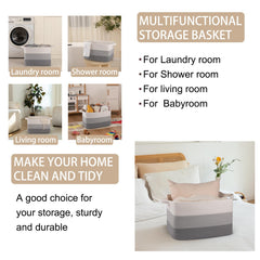 OIAHOMY blanket storage basket gradient grey blends with living room decor.
