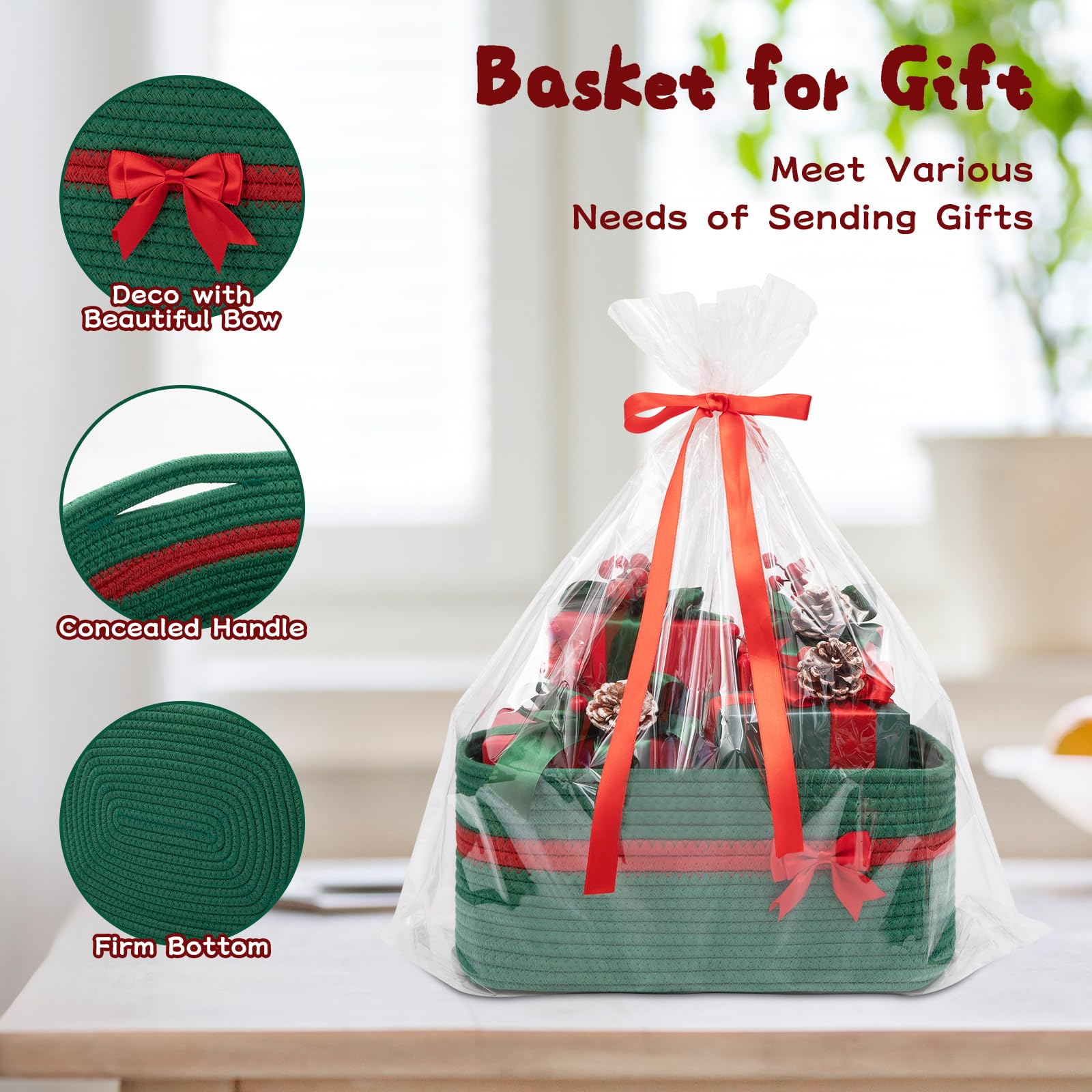 OIAHOMY Christmas basket decor adds warm storage to living spaces.