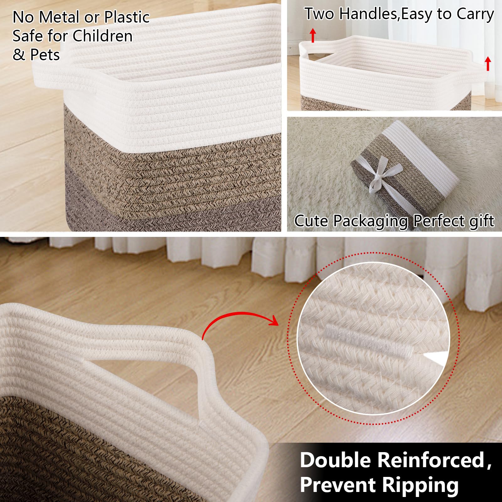 OIAHOMY cotton rope basket on floor protects surfaces during use.